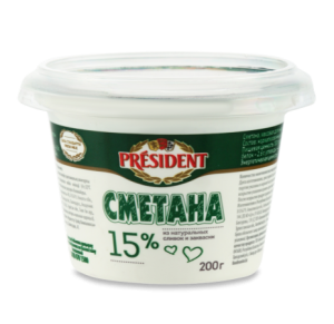 Сметана 15% President ст 200г